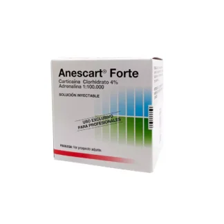 Caja de Anestesia Anescar Forte, Carticaína Clorhidrato 4%, Caja x 100 u. Sidus