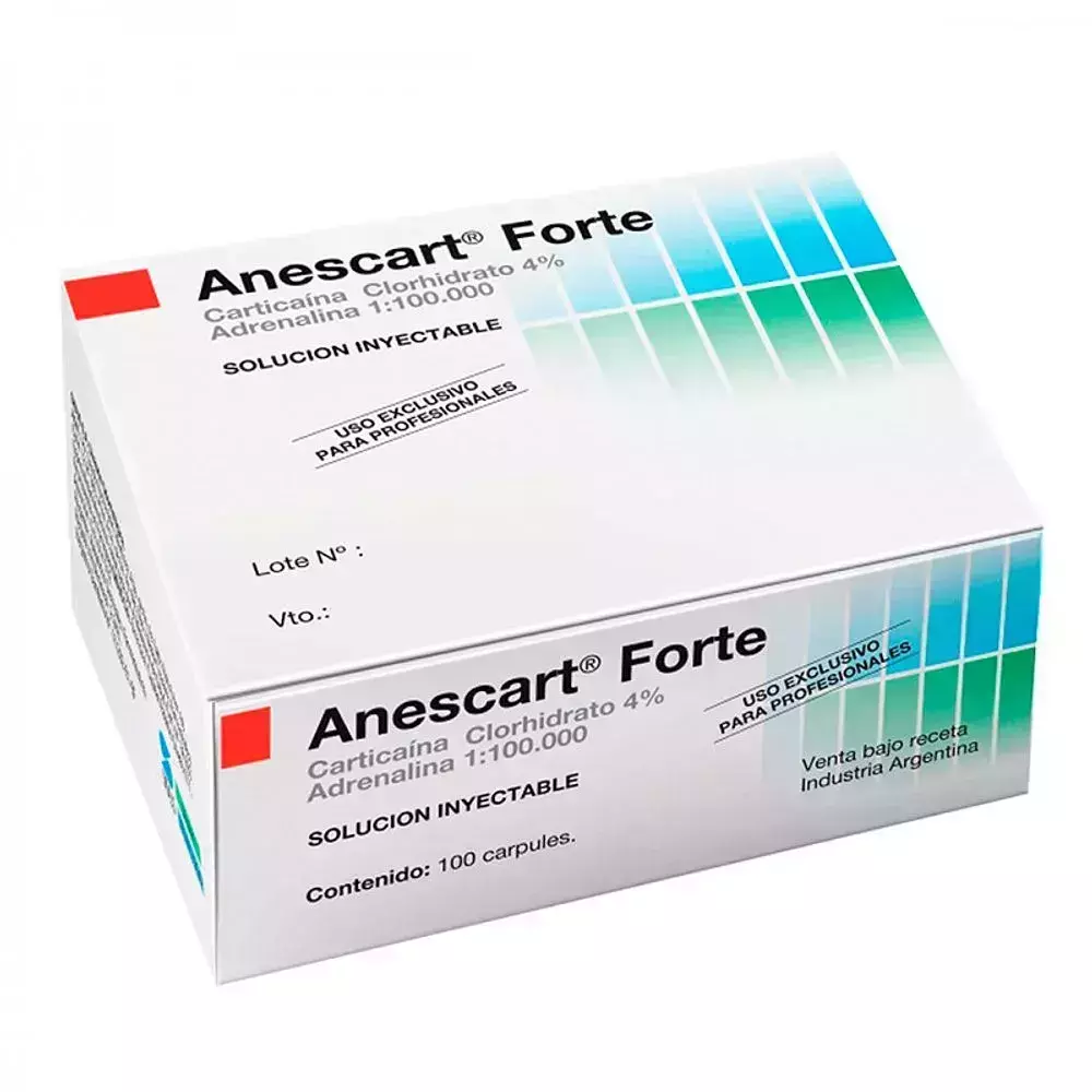 Caja de Anestesia Anescar Forte, Carticaína Clorhidrato 4%, Caja x 50 u. Sidus
